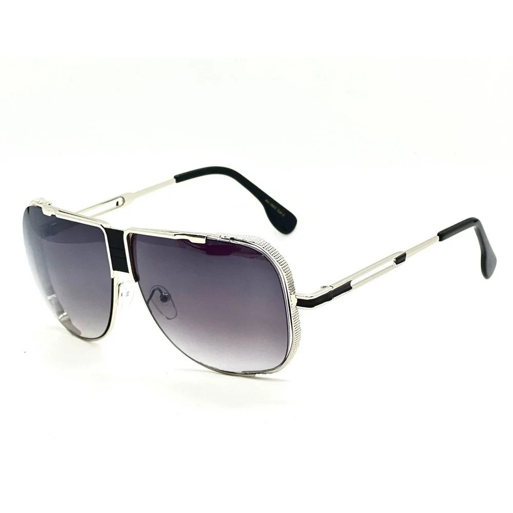 Mens Sunglasses Silver Square Frame Black Lens‎ Fashion Trendy Driving UV Lentes